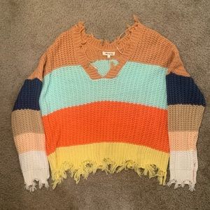 Miracle Distressed Multi Color Cropped Sweater - Size Small